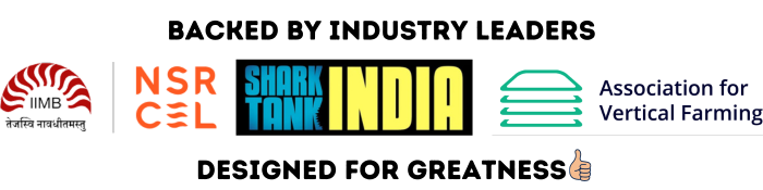 IIM Bangalore NSRCEL, Shark Tank India, and Association for Vertical Farming logos